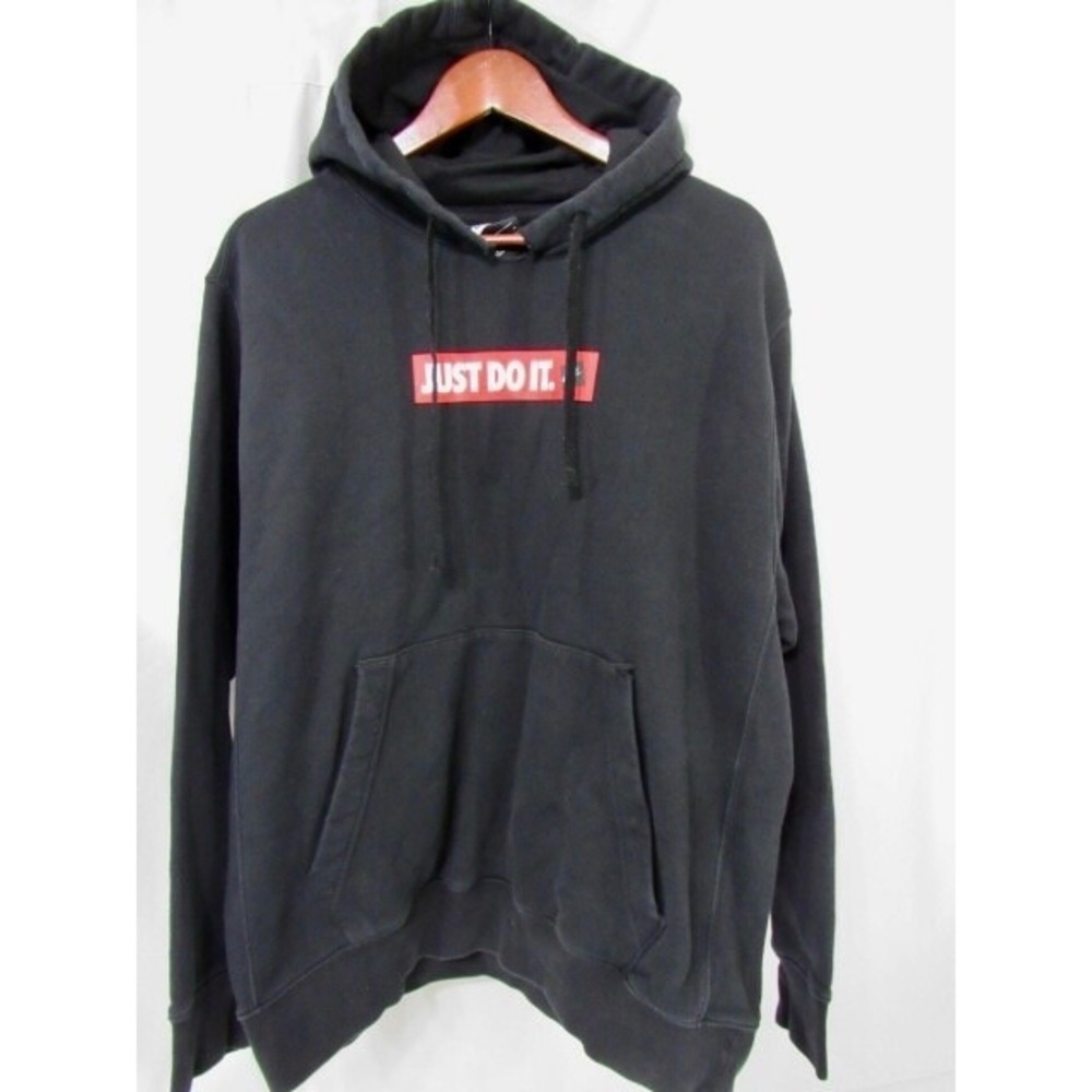 Nike Black‎ Just Do It Logo Sz L Distressed Cotton Hoodie